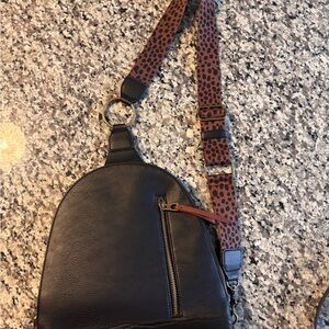 Universal Thread Black Backpack with Brown Leopard Strap